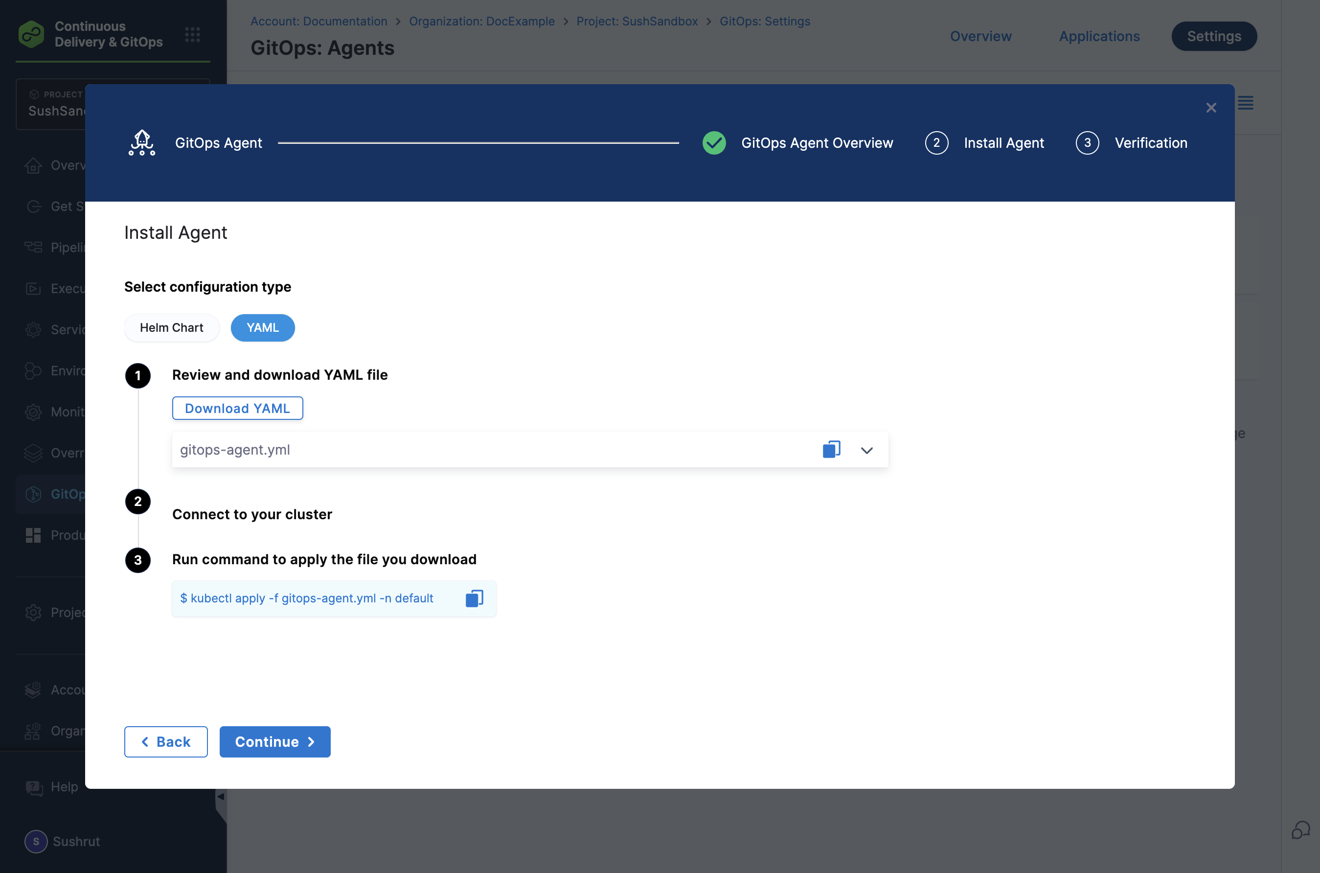 Click on Download YAML