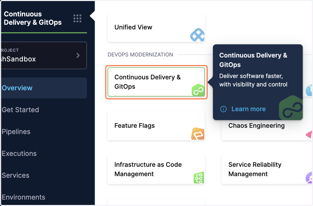 Click on Continuous Delivery & GitOps