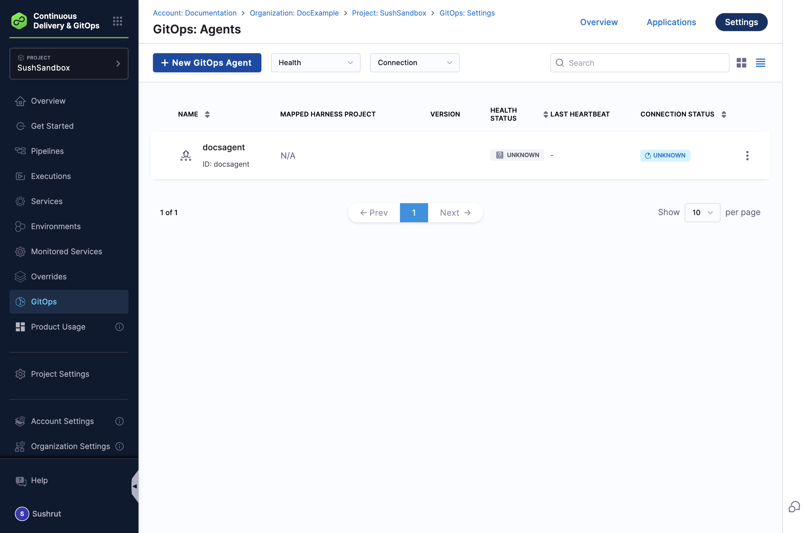 Click on New GitOps Agent