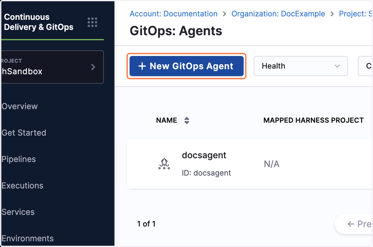 Click on New GitOps Agent