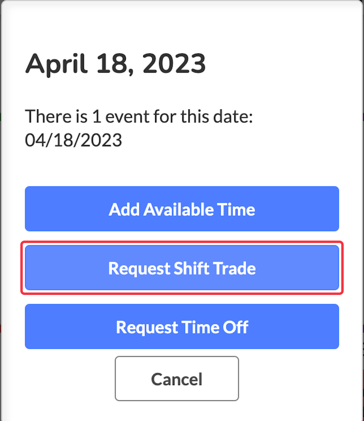 Click on Request Shift Trade.