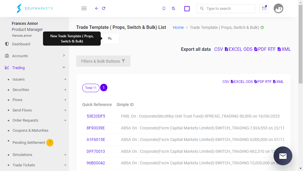 Create Trade Template