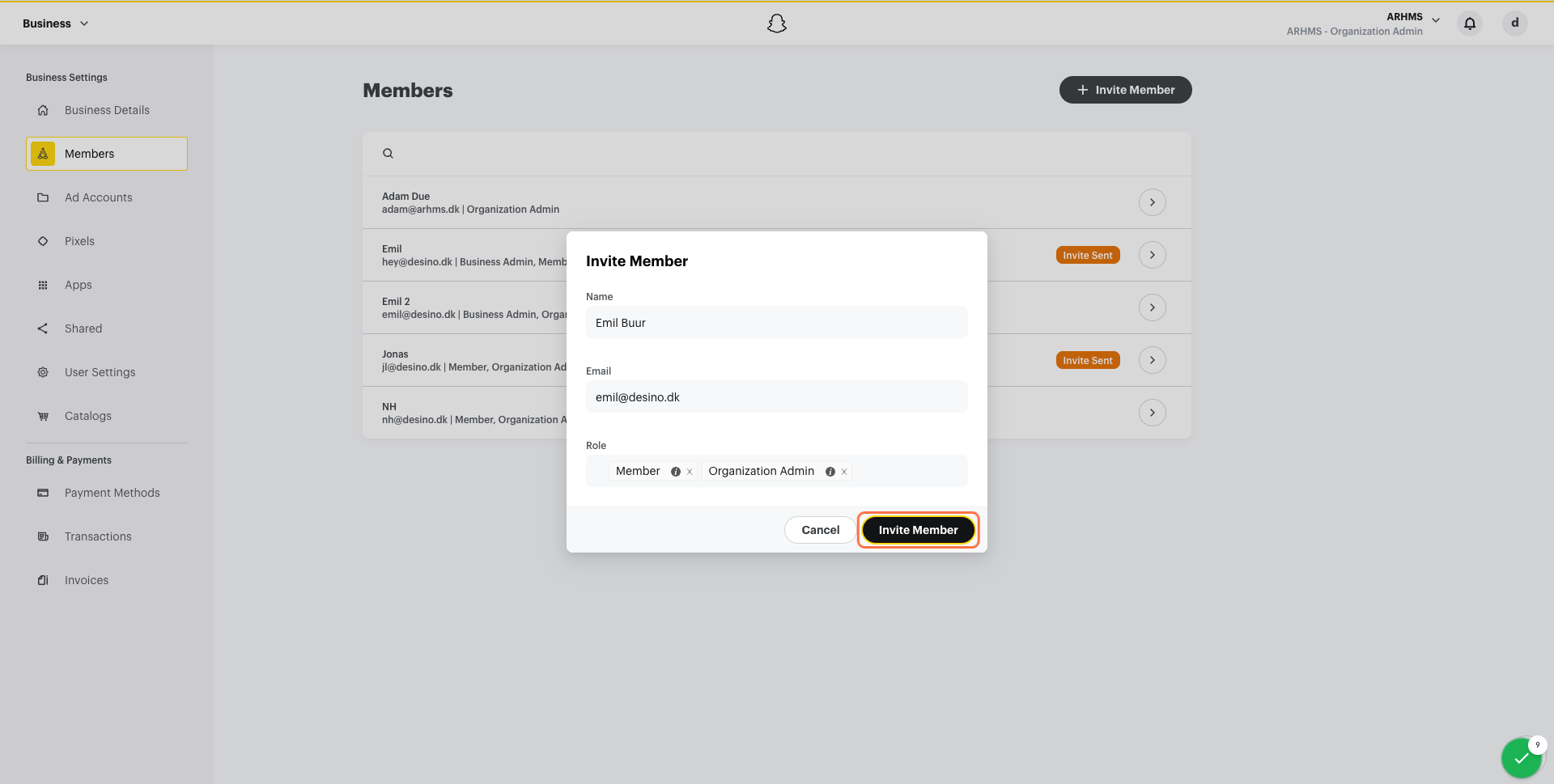 Click on Invite Member