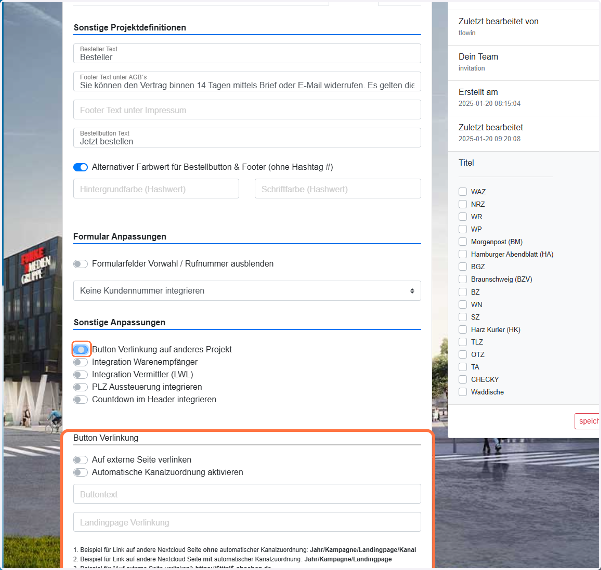 Willst du deine Seite mit einer anderen verknüpfen? Dann diesen Regler verschieben, um den Dialog zu öffnen Wenn nicht, weiter mit TEIL 3