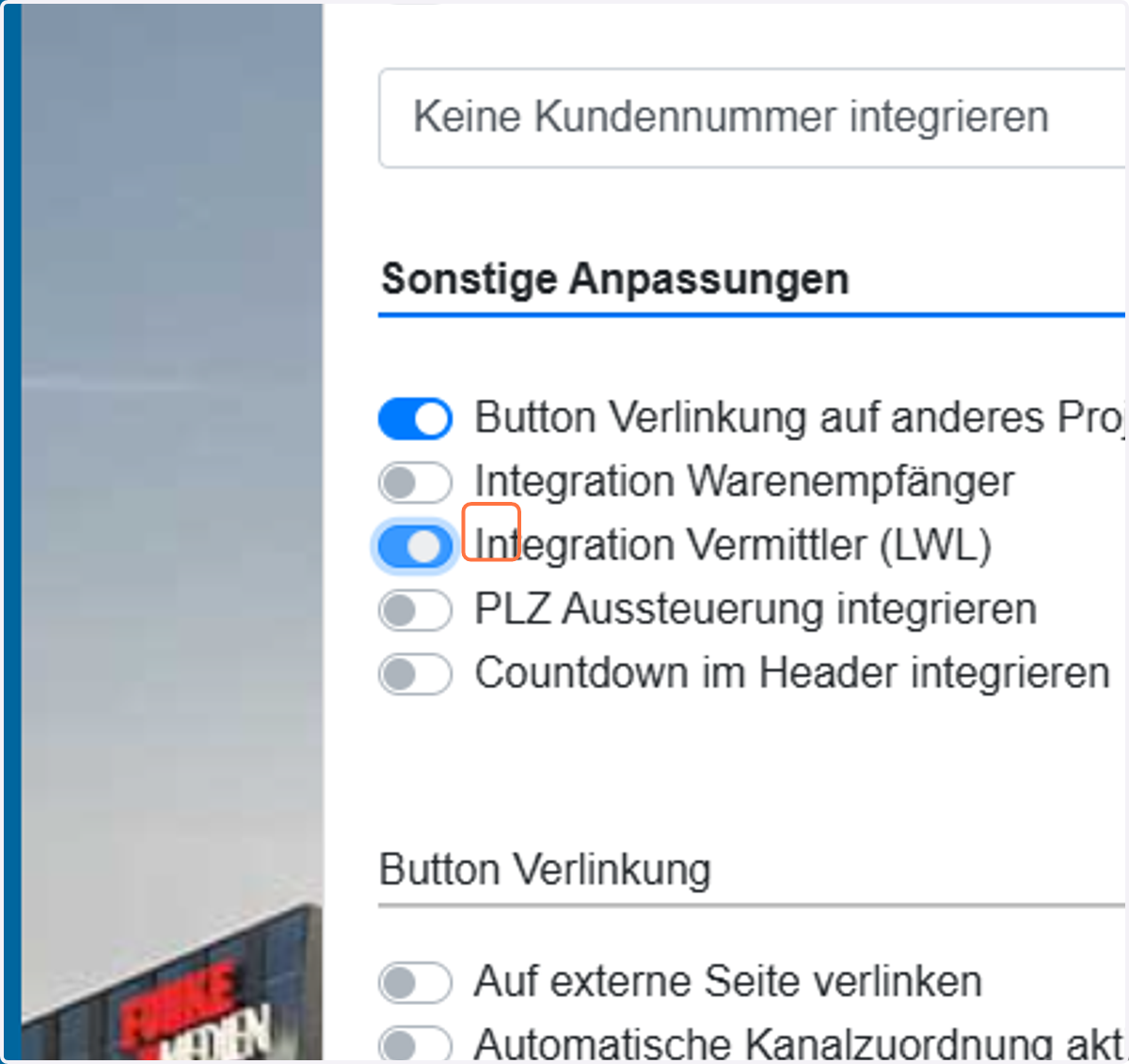 Uncheck Integration Vermittler (LWL)