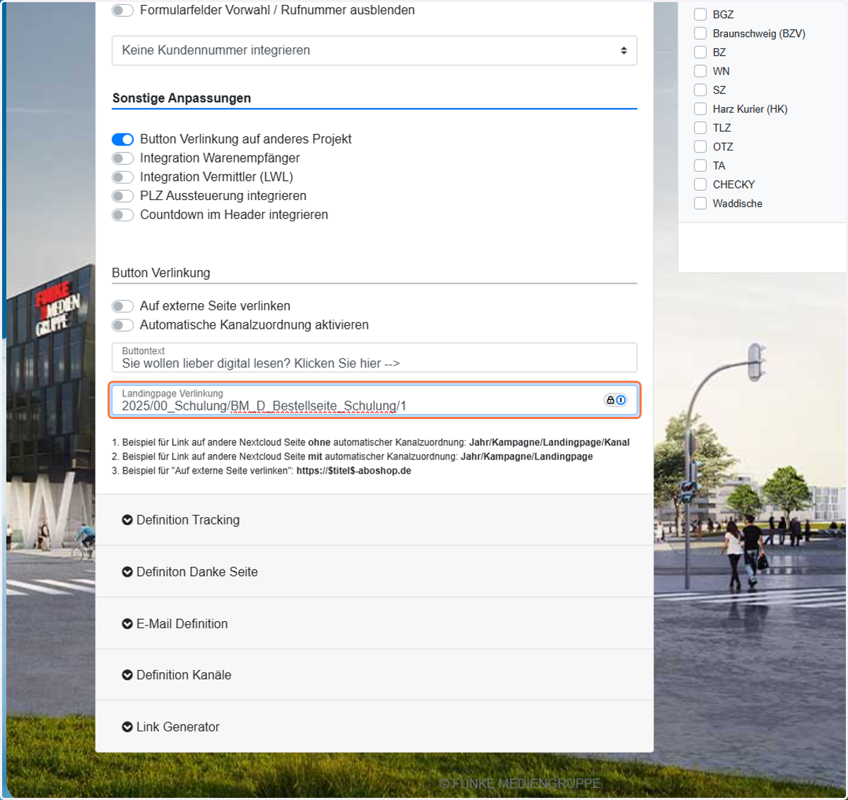 Interne Verlinkung automatische Kanalzuordnung