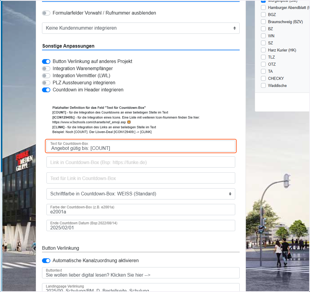 Click on Text für Countdown-Box