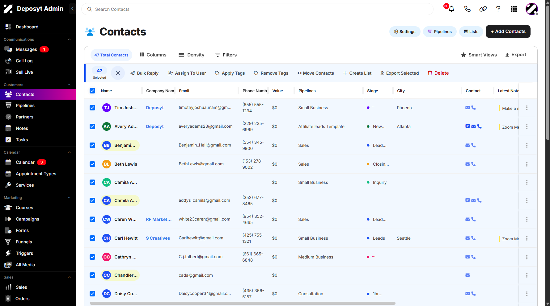 Step 3: You can select all contacts at once by clicking the Select All checkbox.