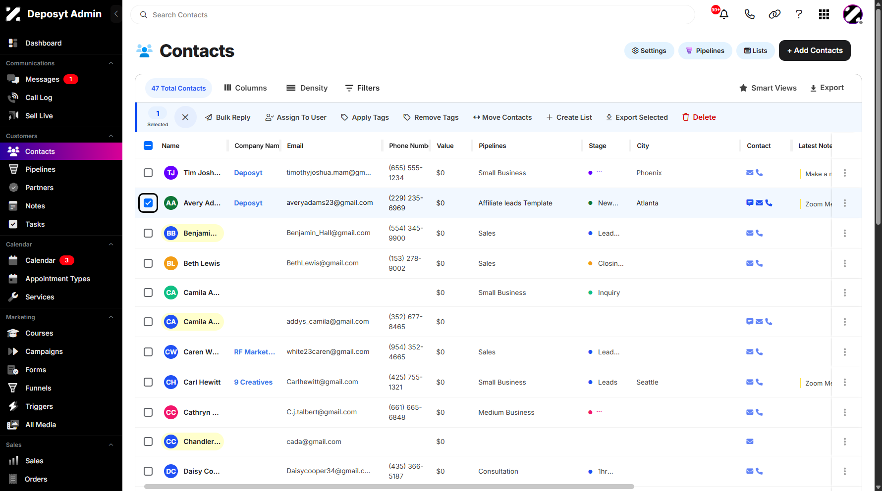 Step 4: Or manually select specific contacts by clicking the checkboxes next to their names.
