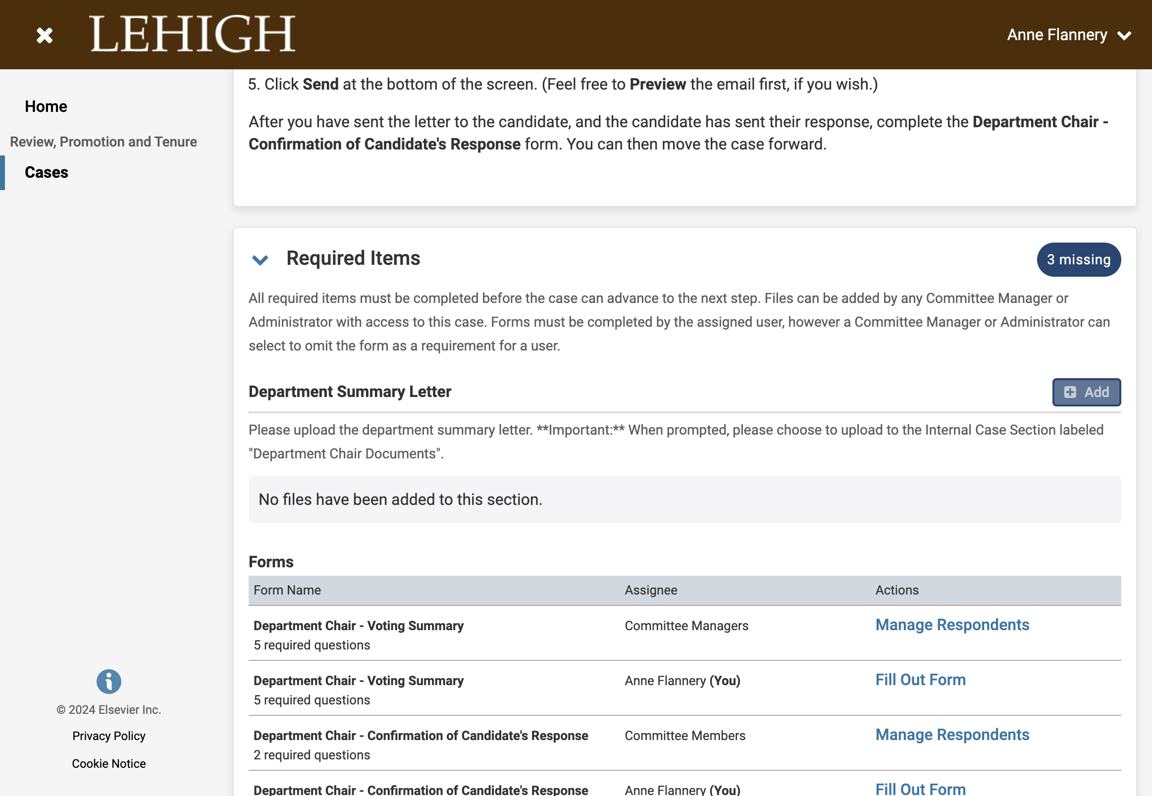 Click on Add next to Department Summary Letter