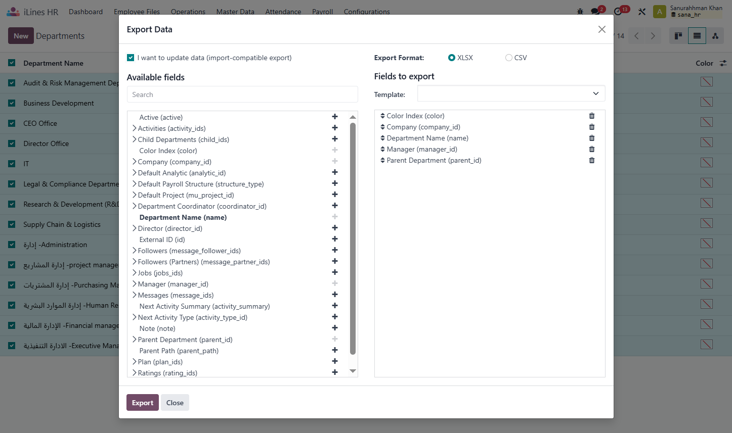 Check I want to update data (import-compatible export)