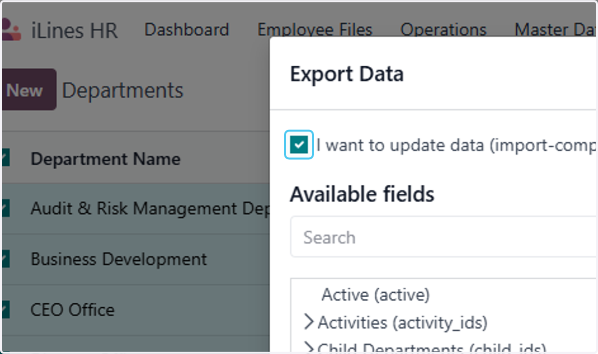 Check I want to update data (import-compatible export)