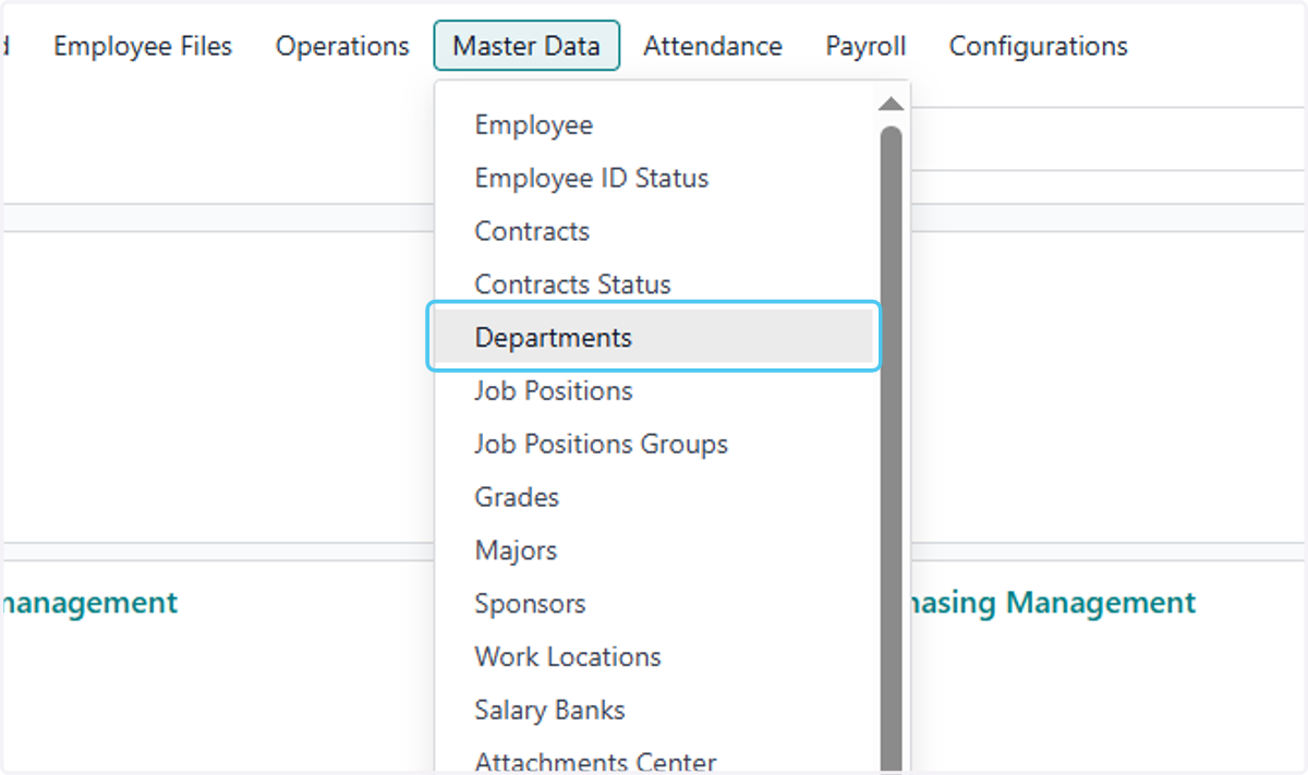 Click on Departments