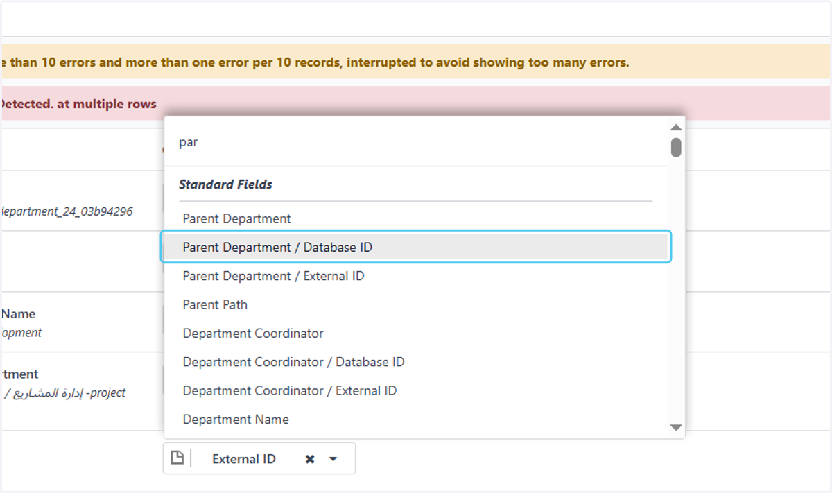 Click on Parent Department / Database ID