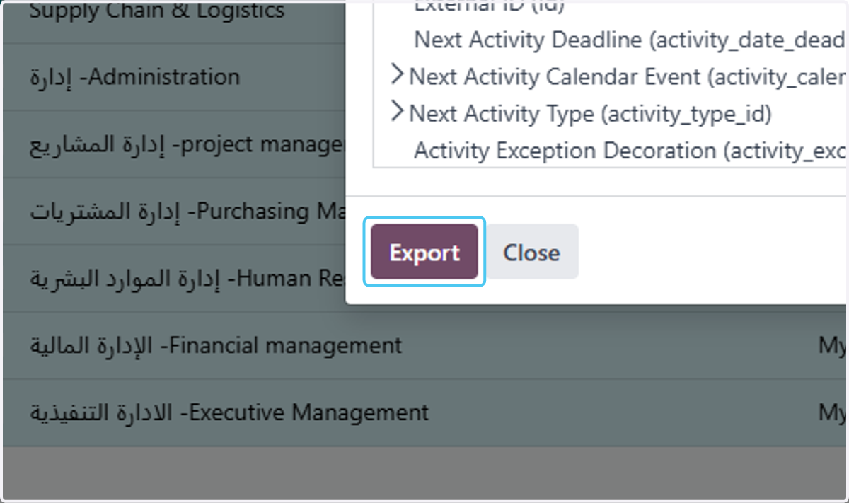 Click on Export
