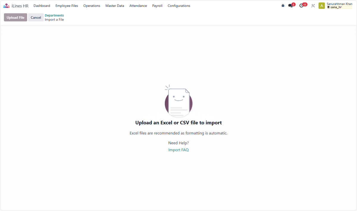 Select "Product (product.template) (2).xlsx" from file upload menu