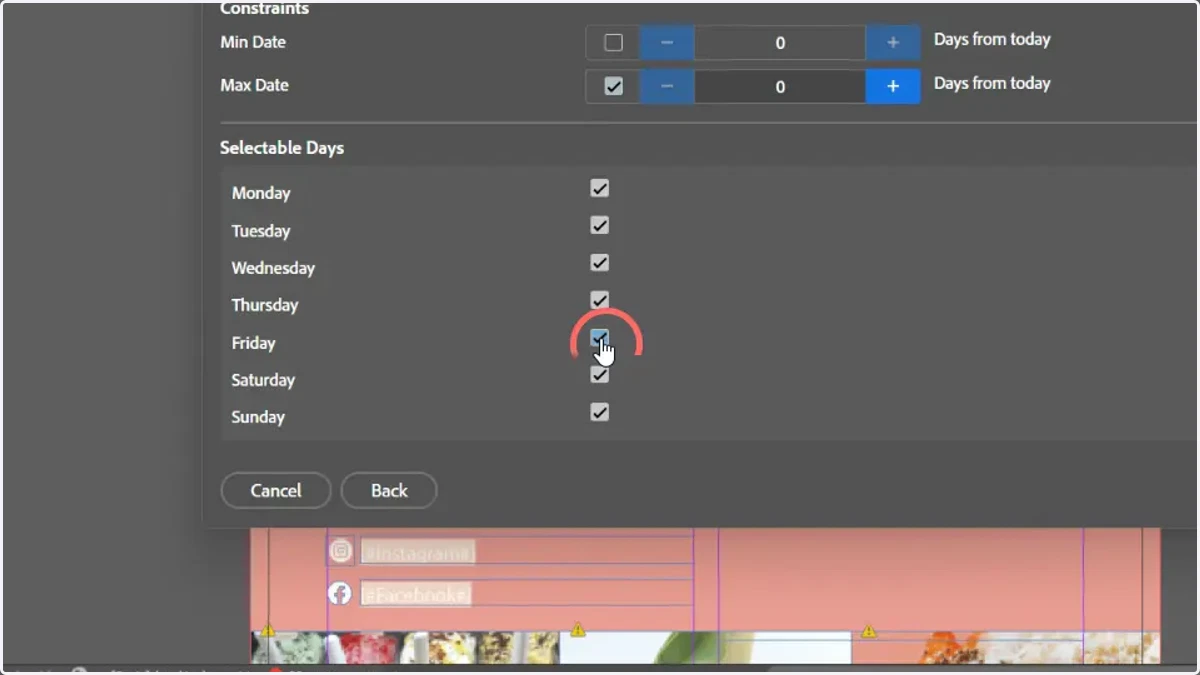 Specify days which are selectable within the calendar picker