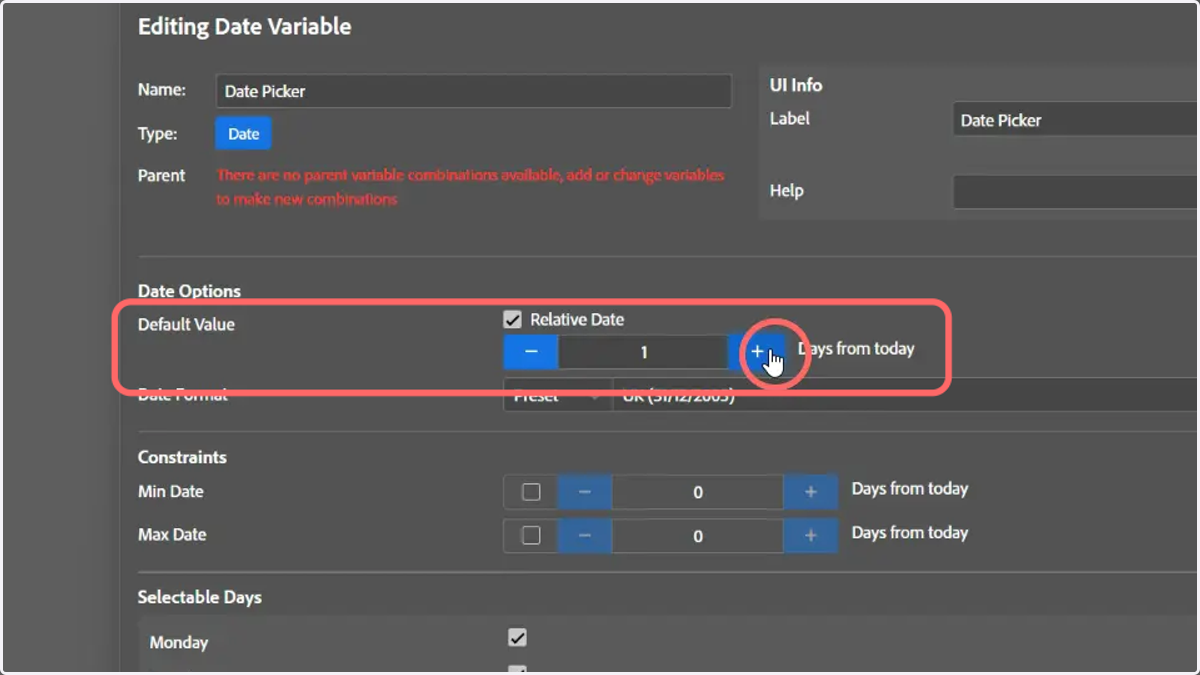 Specify a default date value for this variable