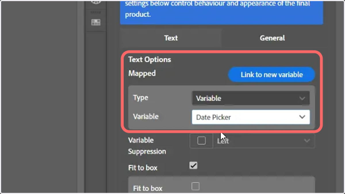 Map the relevant variable to the text frame