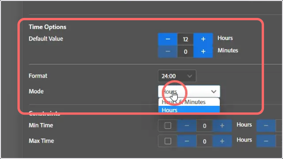 Specify a default time and a time format