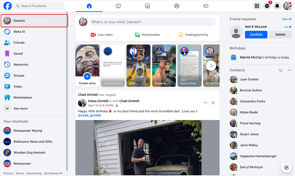 Sign into your personal Facebook account.