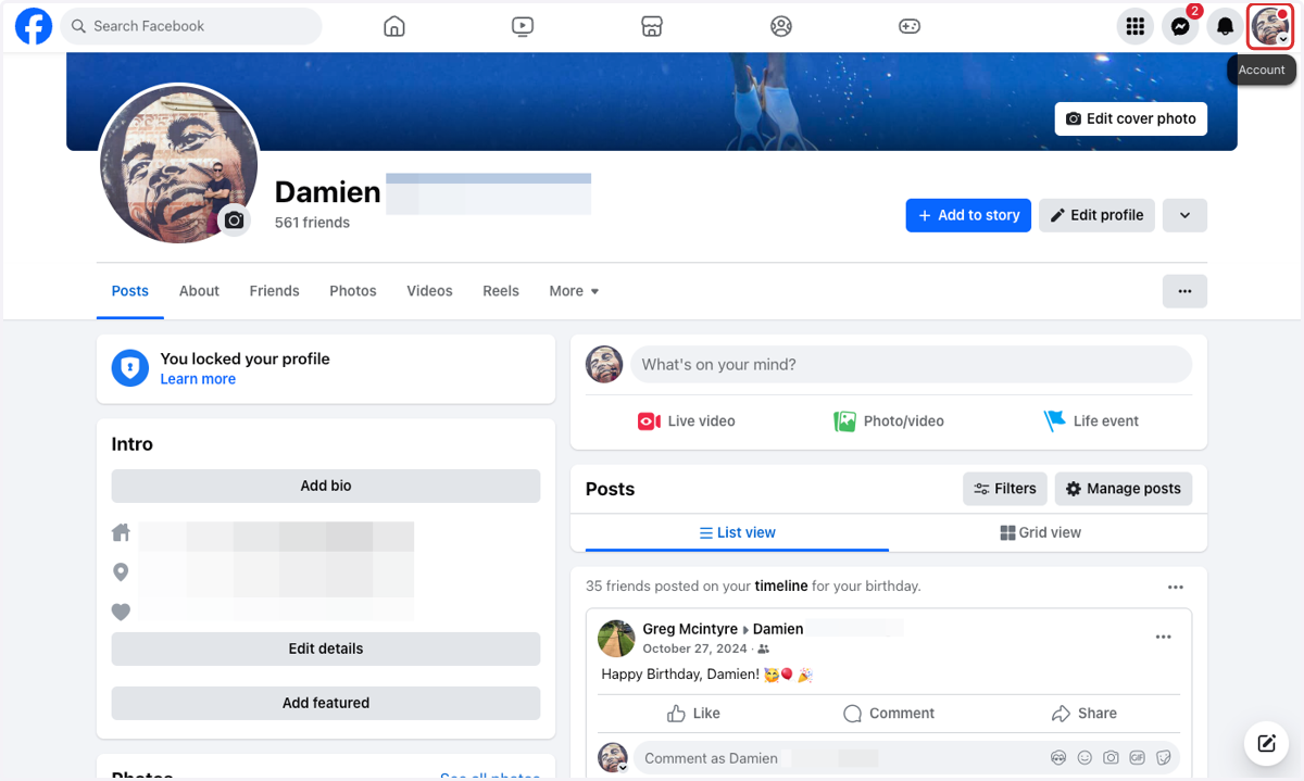 Click on the profile dropdown menu in the top righthand corner.