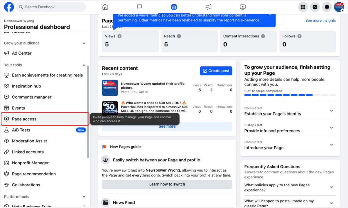 Click on Page access from the menu on the left.