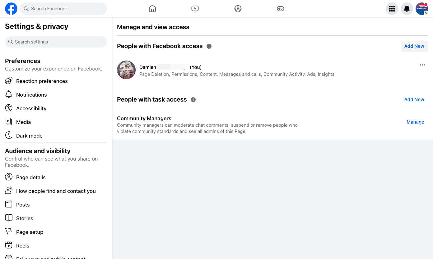 Click on the top Add New (People with Facebook access)