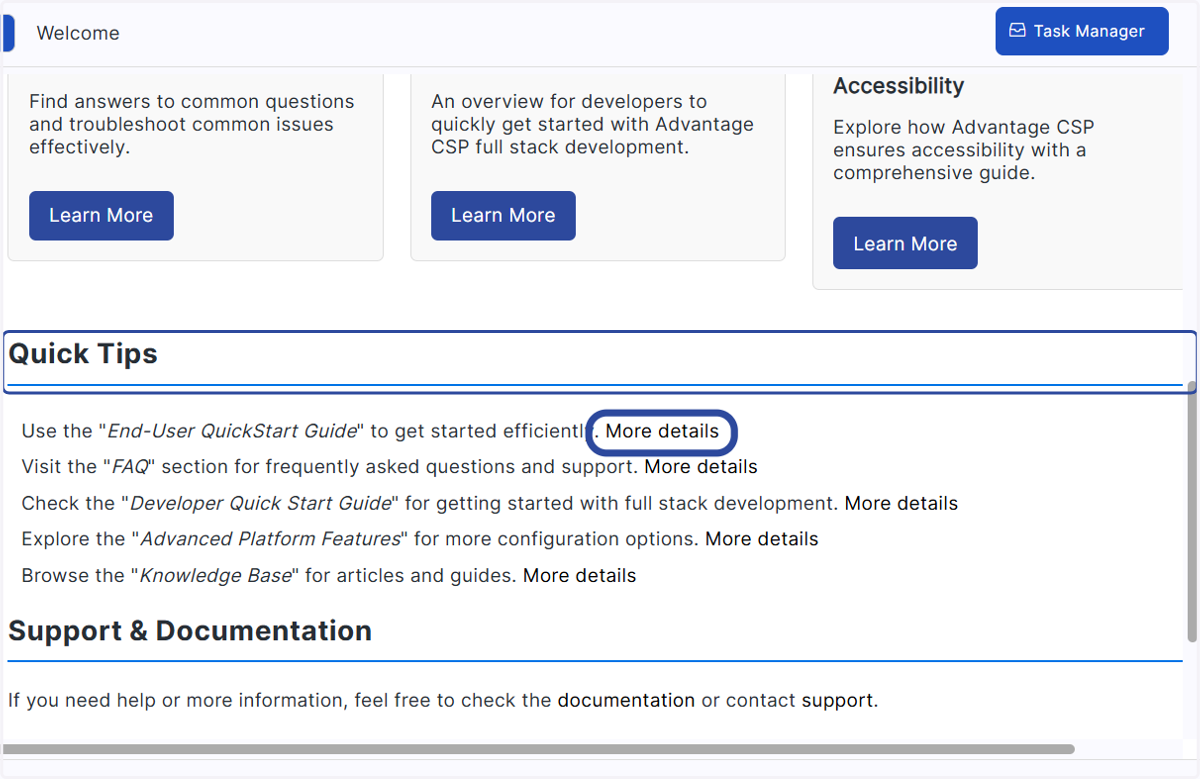 Quick Tips also offers links to more articles in the Help Center.