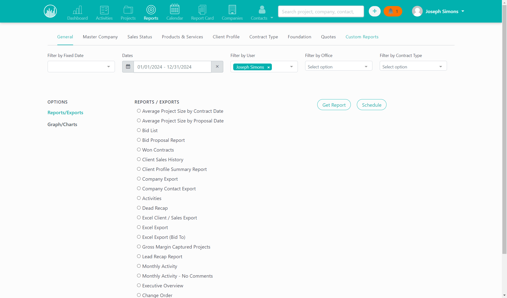 Click on Custom Reports