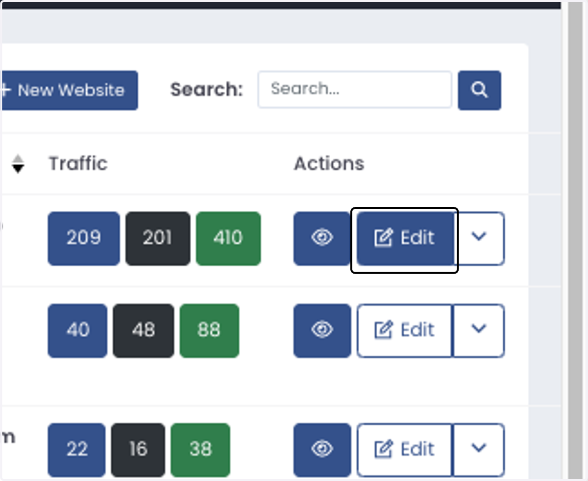 Click on Edit to the website you want to build your digital business card in