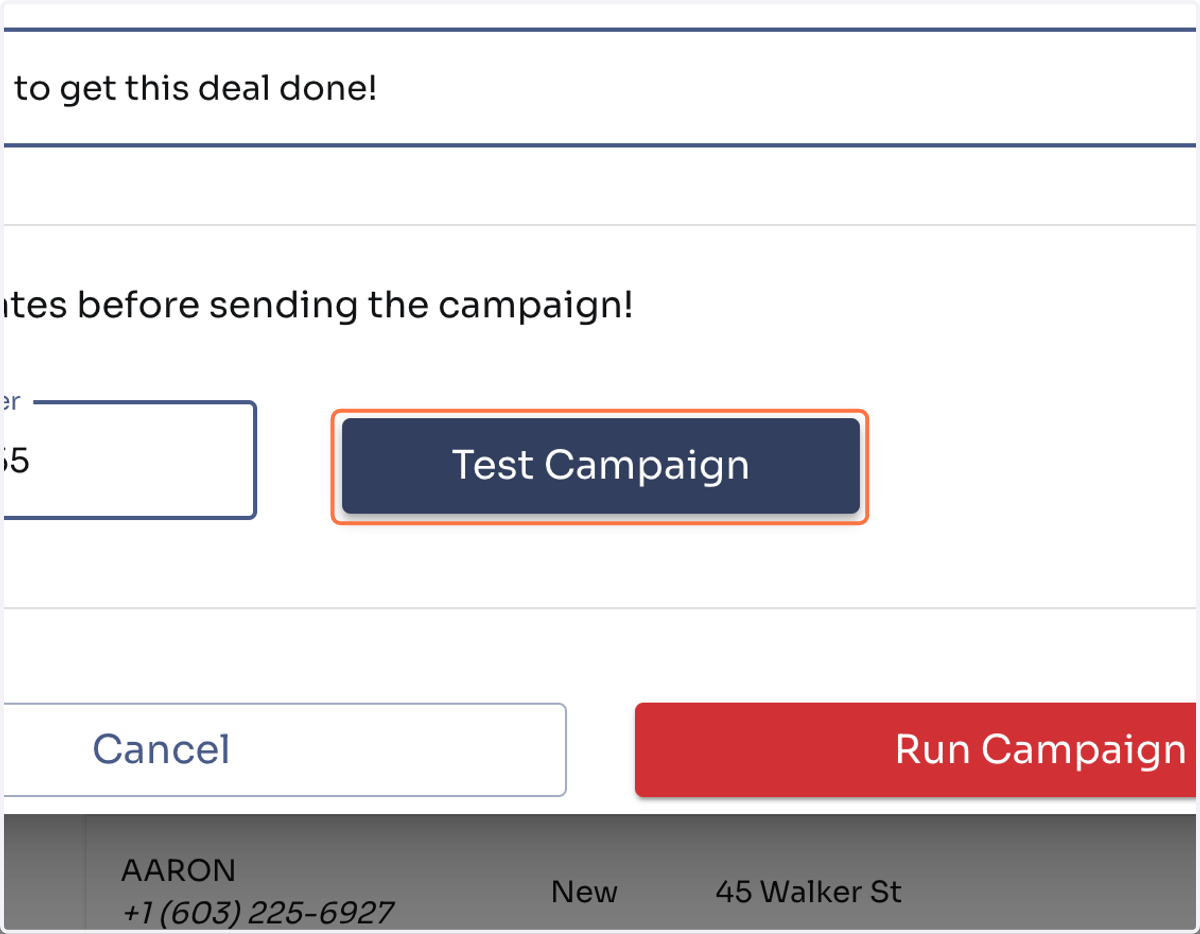 Click on Test Campaign.