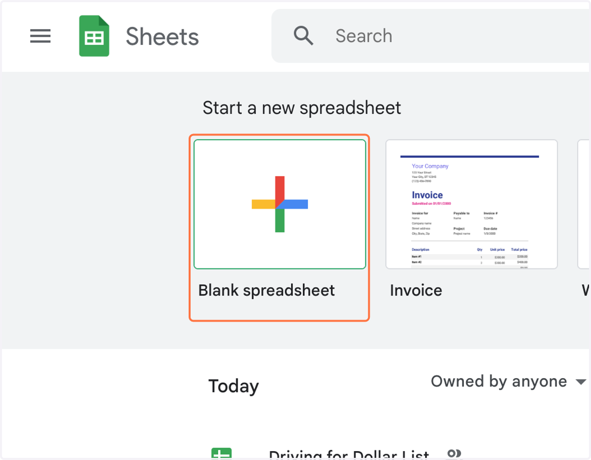 Click on Blank spreadsheet