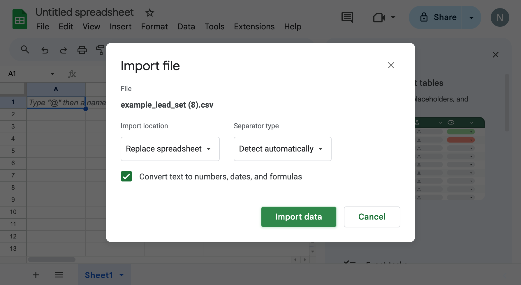 Click on Import data