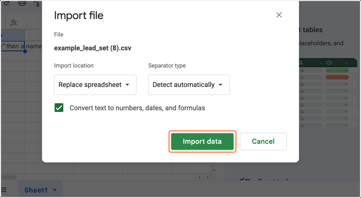 Click on Import data