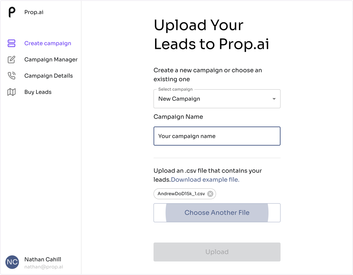 Go back to your Prop AI tab and click Choose File.