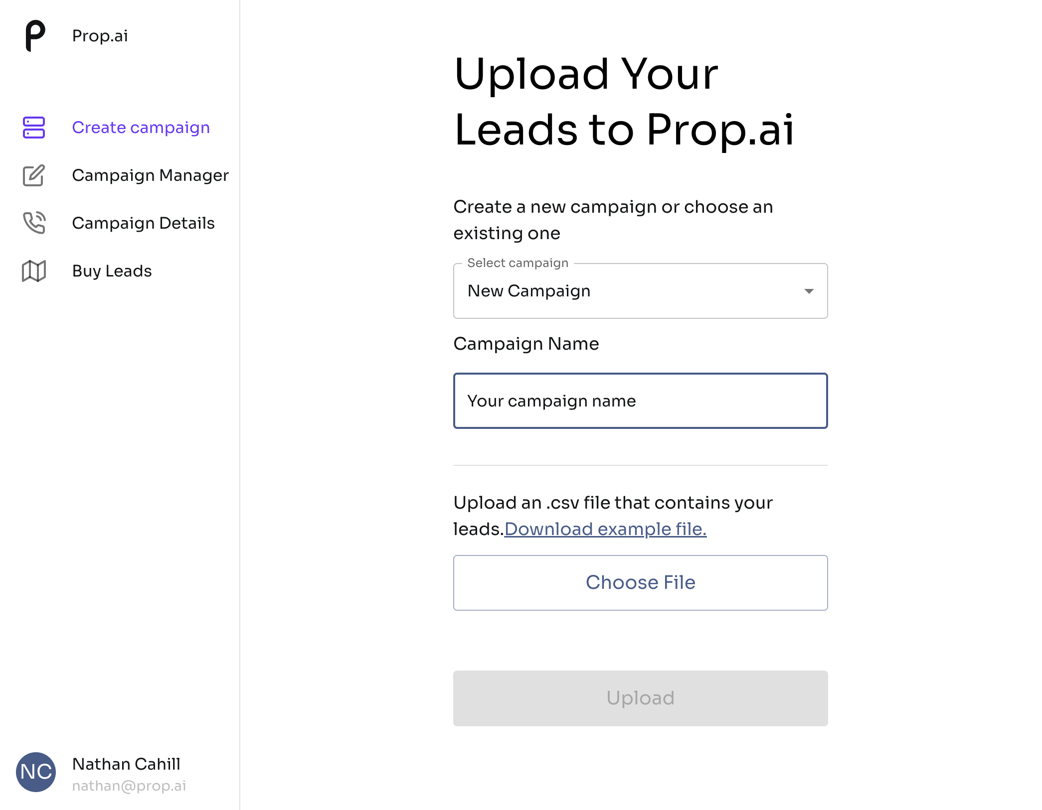 Click on Download example file.
