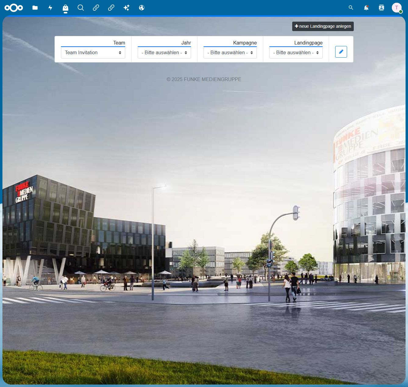 Auf "neue Landingpage anlegen" klicken