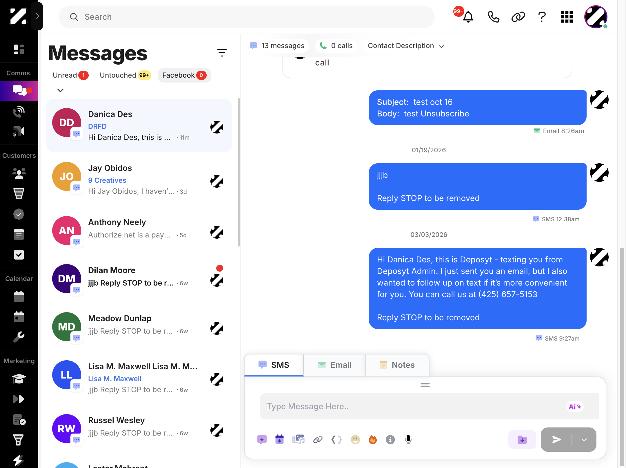 then click on the Facebook button to filter all Facebook messages.