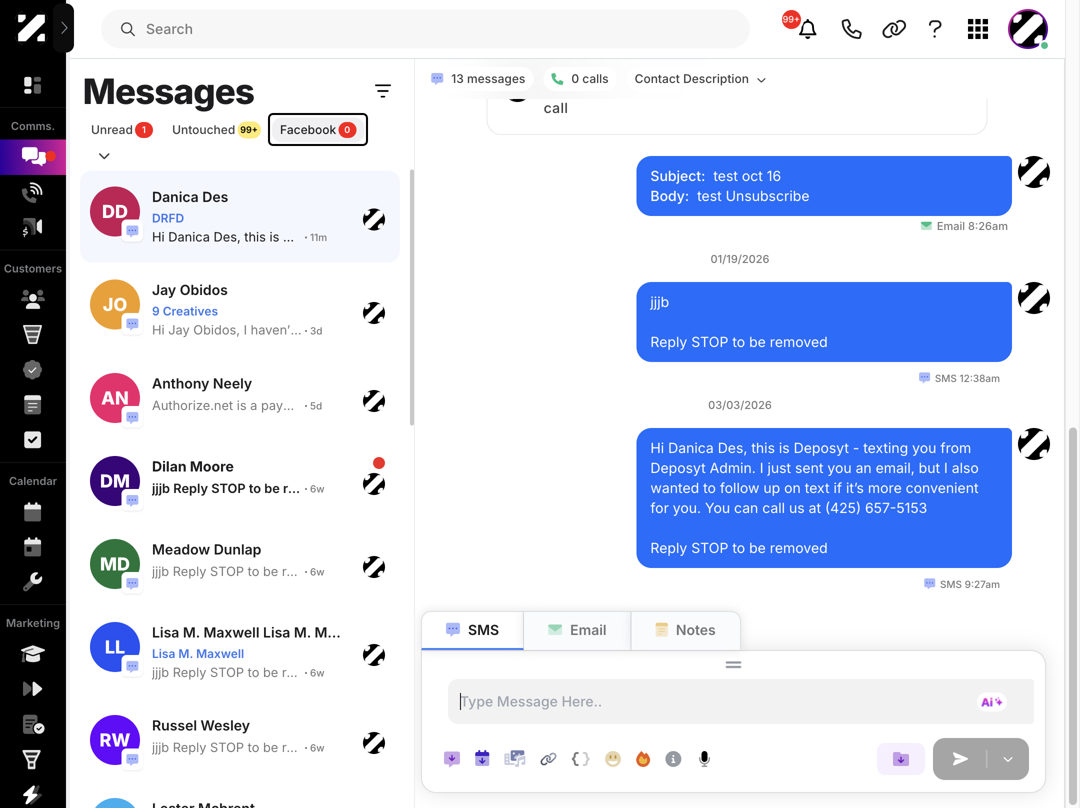 then click on the Facebook button to filter all Facebook messages.