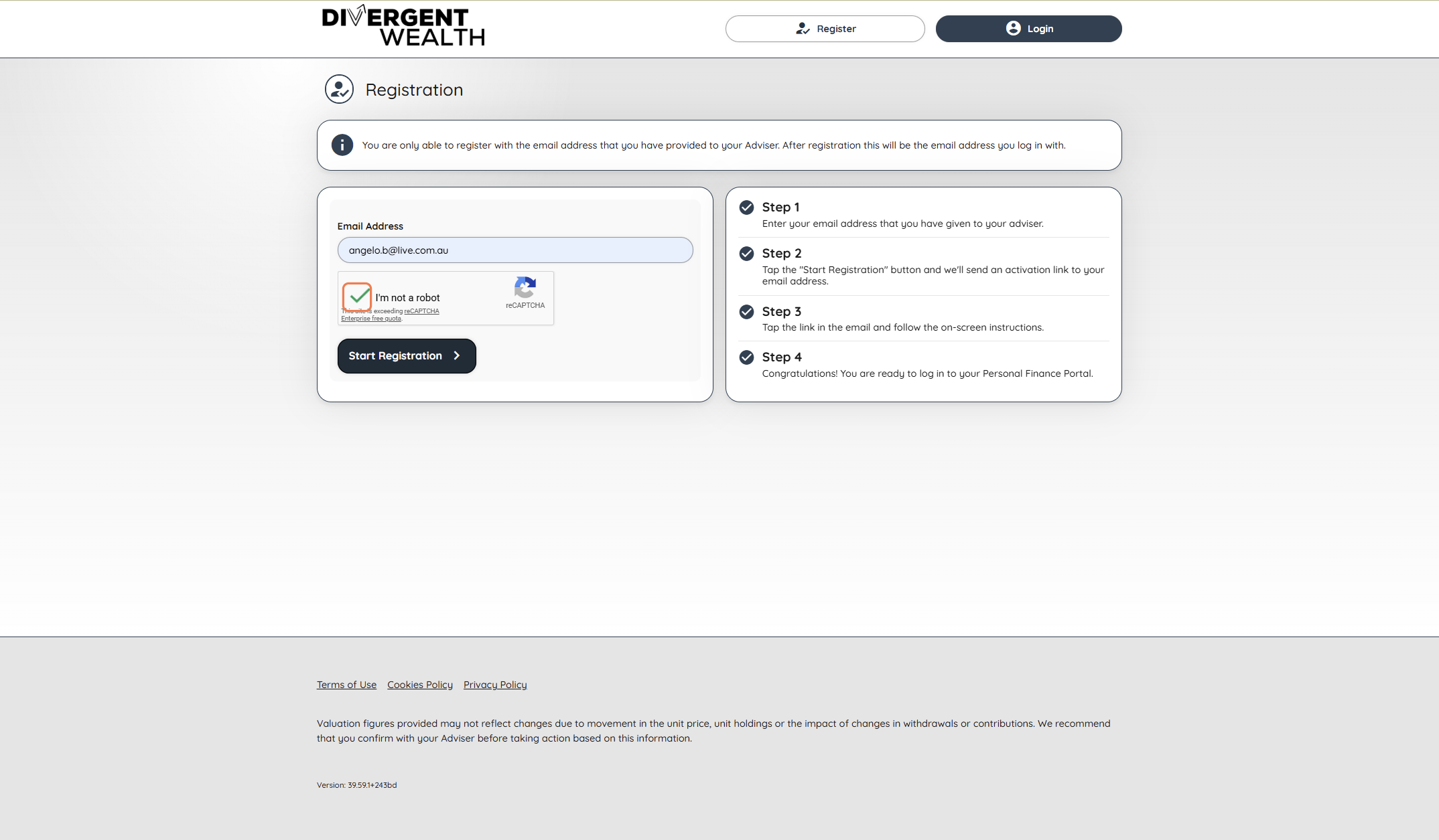 Click on Start Registration