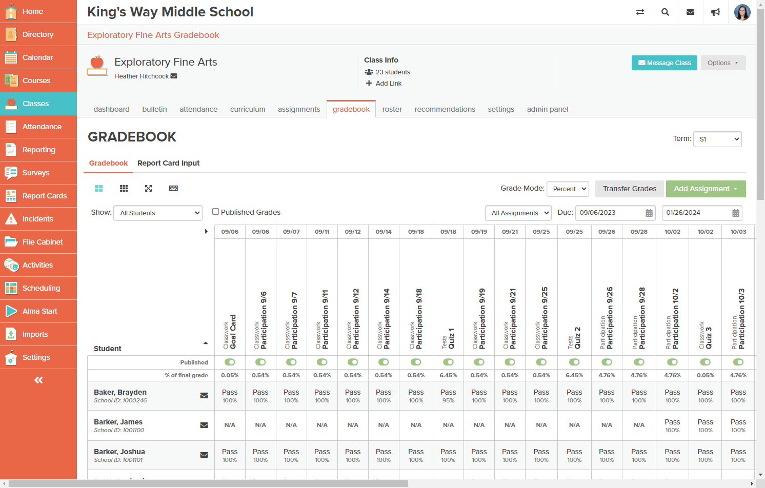 Click on Report Card Input