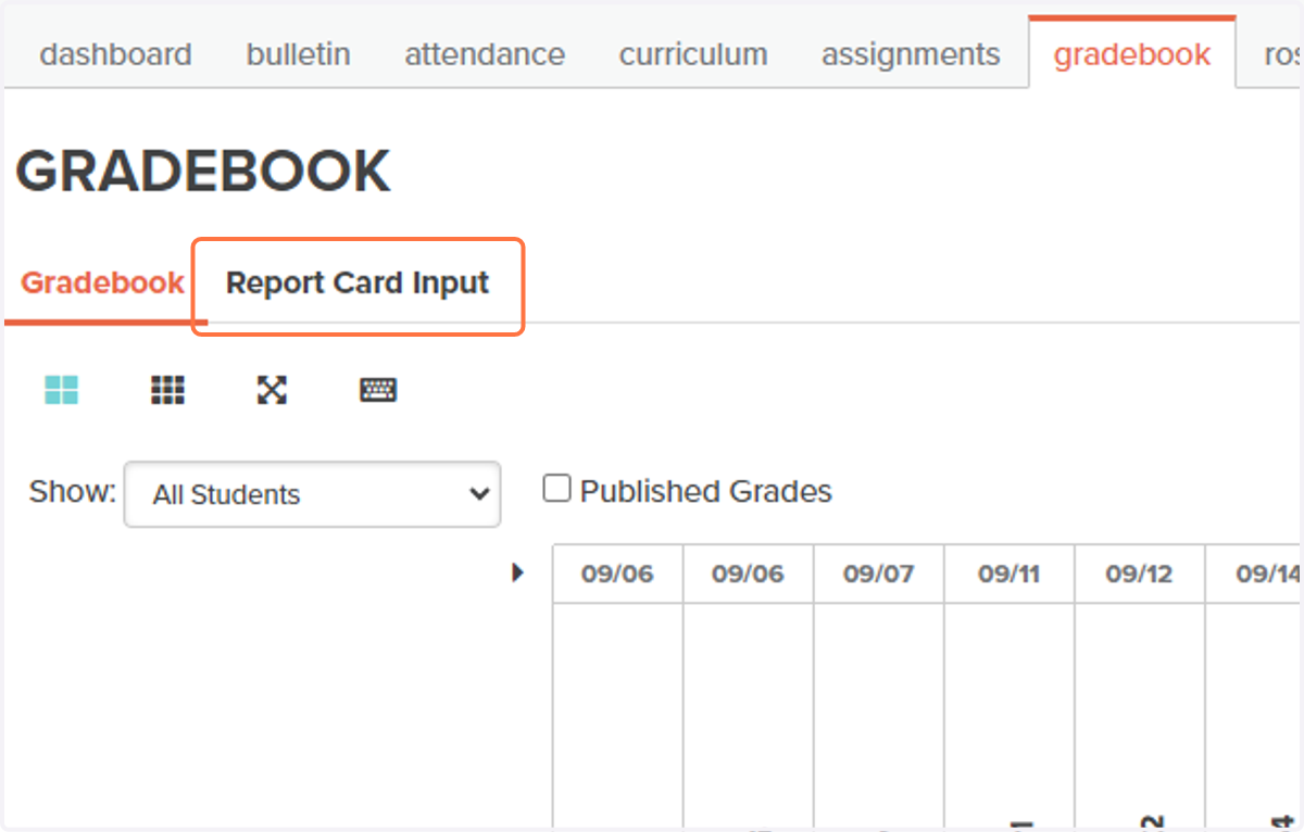 Click on Report Card Input