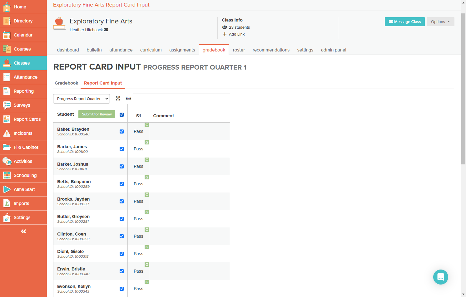 When finished confirming grades - click the top checkbox to select all students