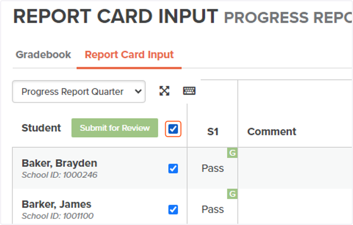When finished confirming grades - click the top checkbox to select all students