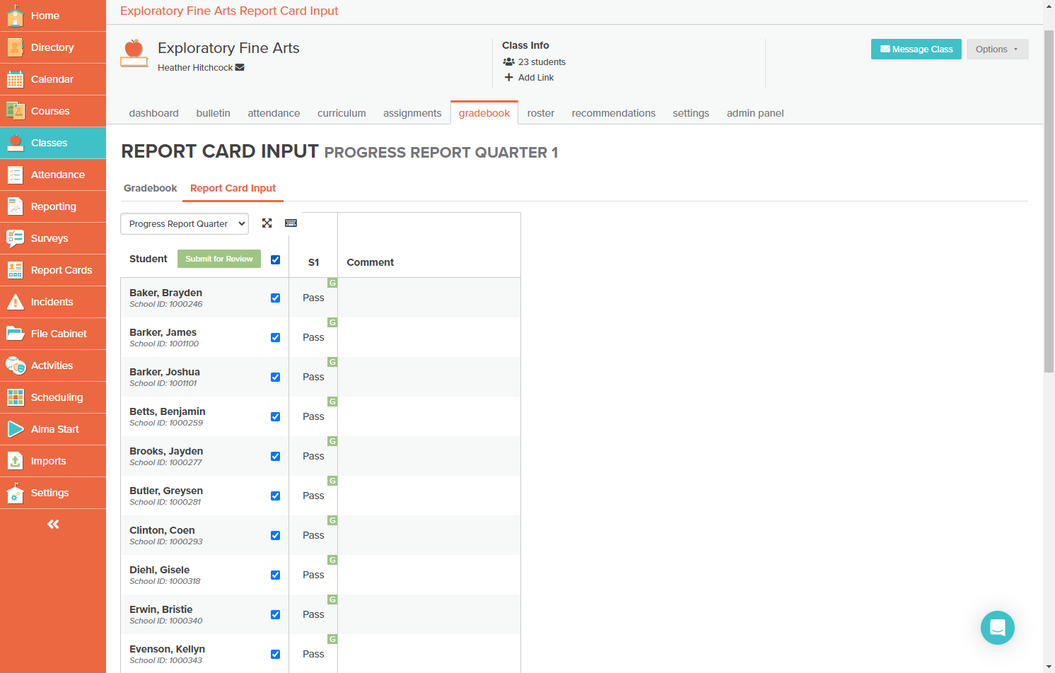 Toggle to the Progress Report / Report Card you want to input grades to