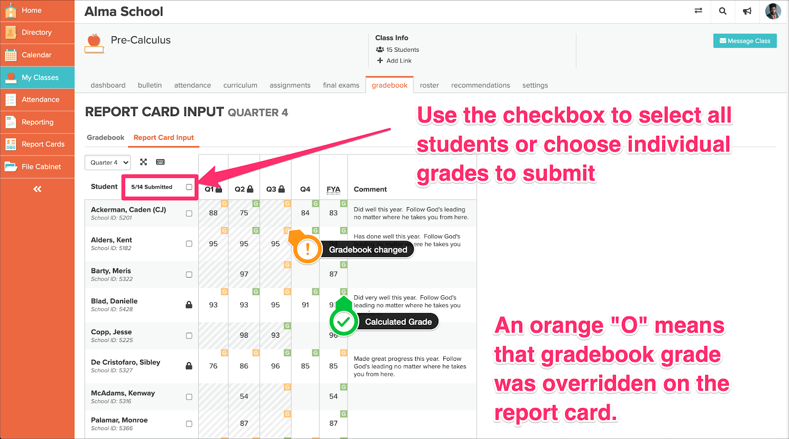 Review student grades