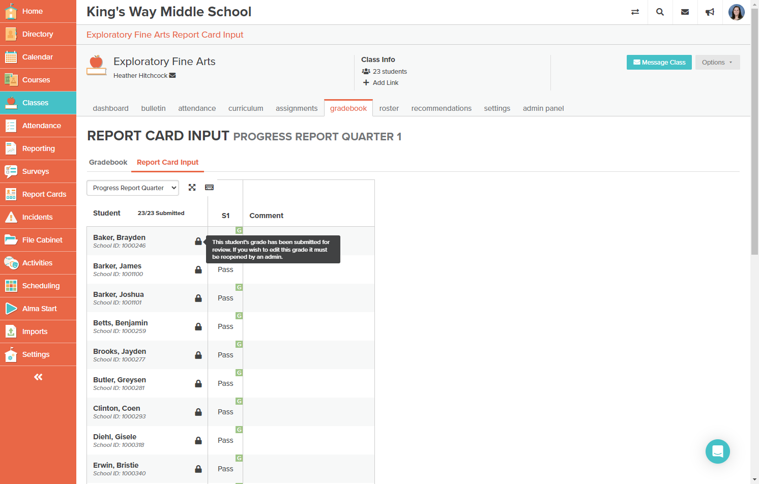 You will now see the "Locked" icon for any grades that have been submitted for review.