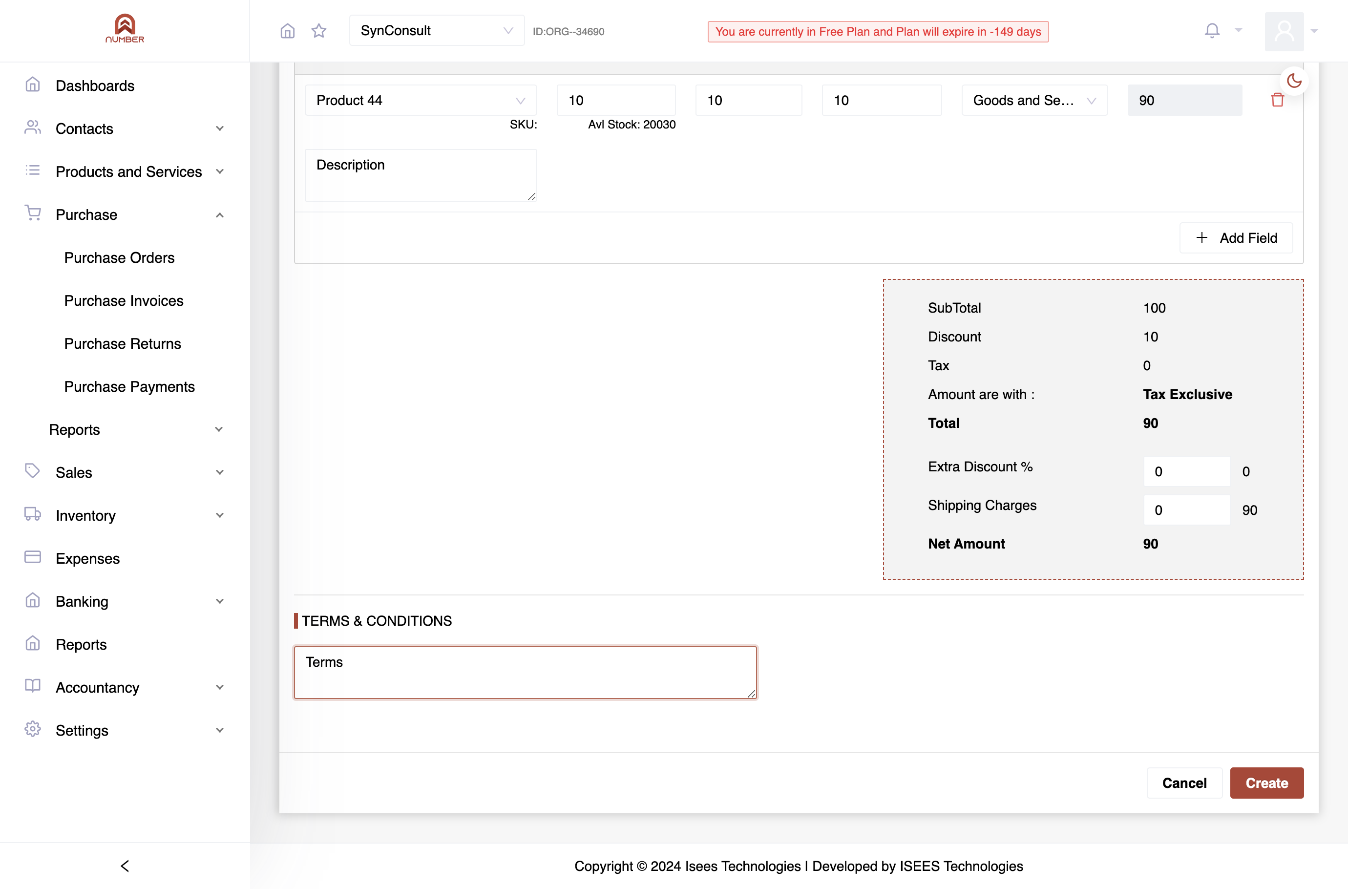 Click "Create" to list the Purchase Order.