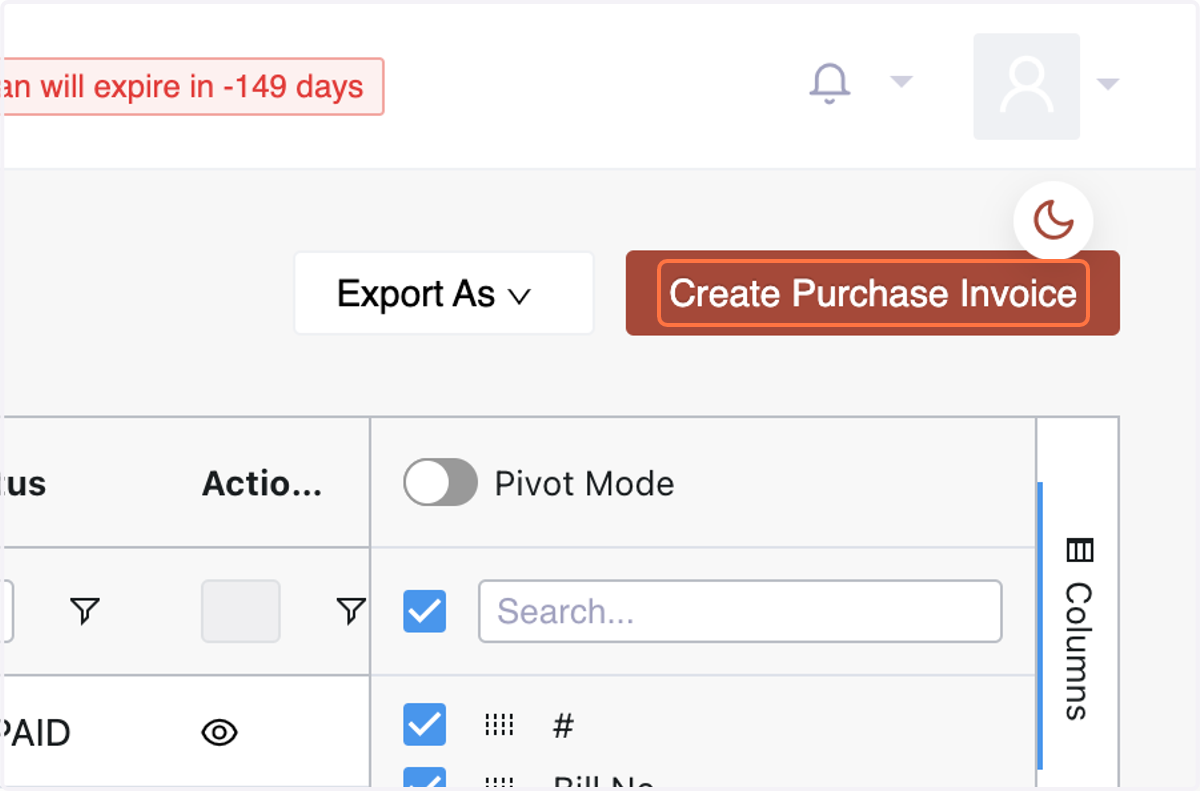 Click on Create Purchase Invoice